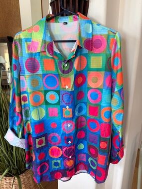 Women's Multicolor Geometric Button-Front Blouse